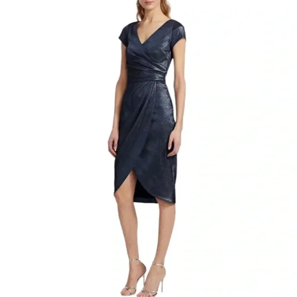 Theia Metallic Navy Dress| Size 4